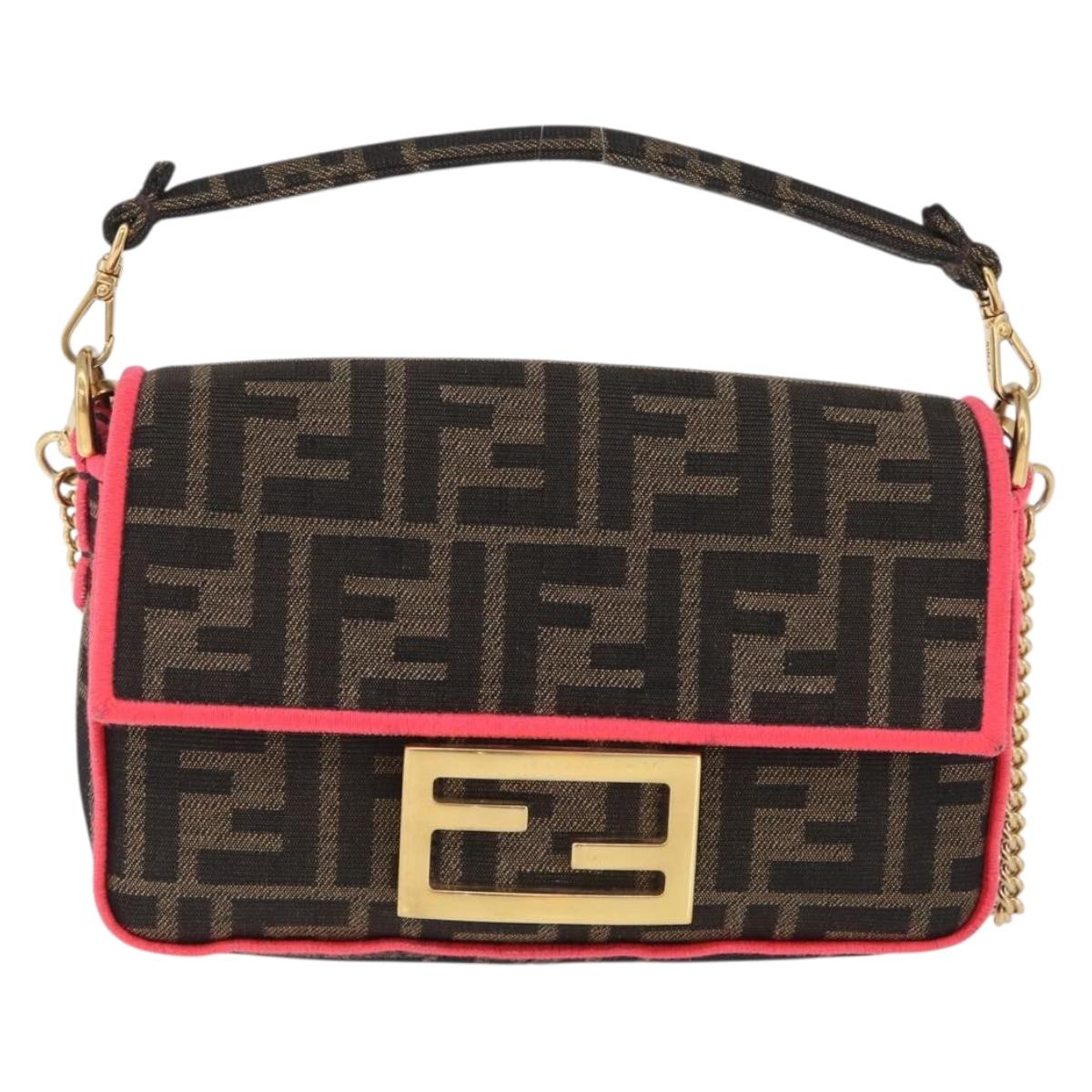 FENDI Zucca Canvas Baguette Small Shoulder Bag 2way Black Brown Auth ka7247V