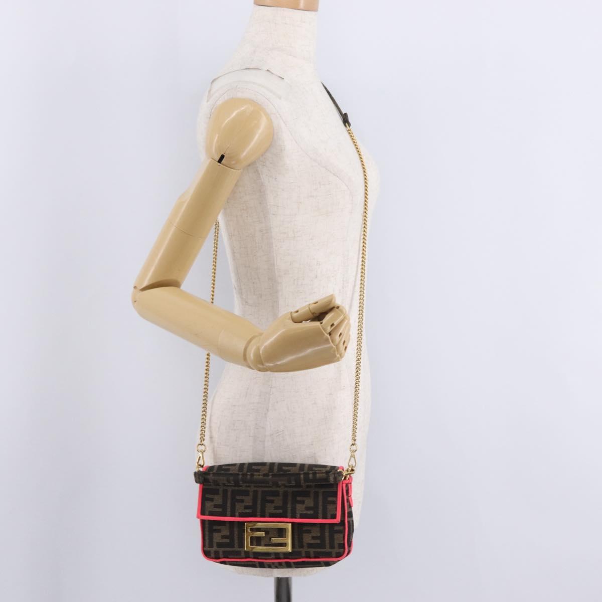 FENDI Zucca Canvas Baguette Small Shoulder Bag 2way Black Brown Auth ka7247V