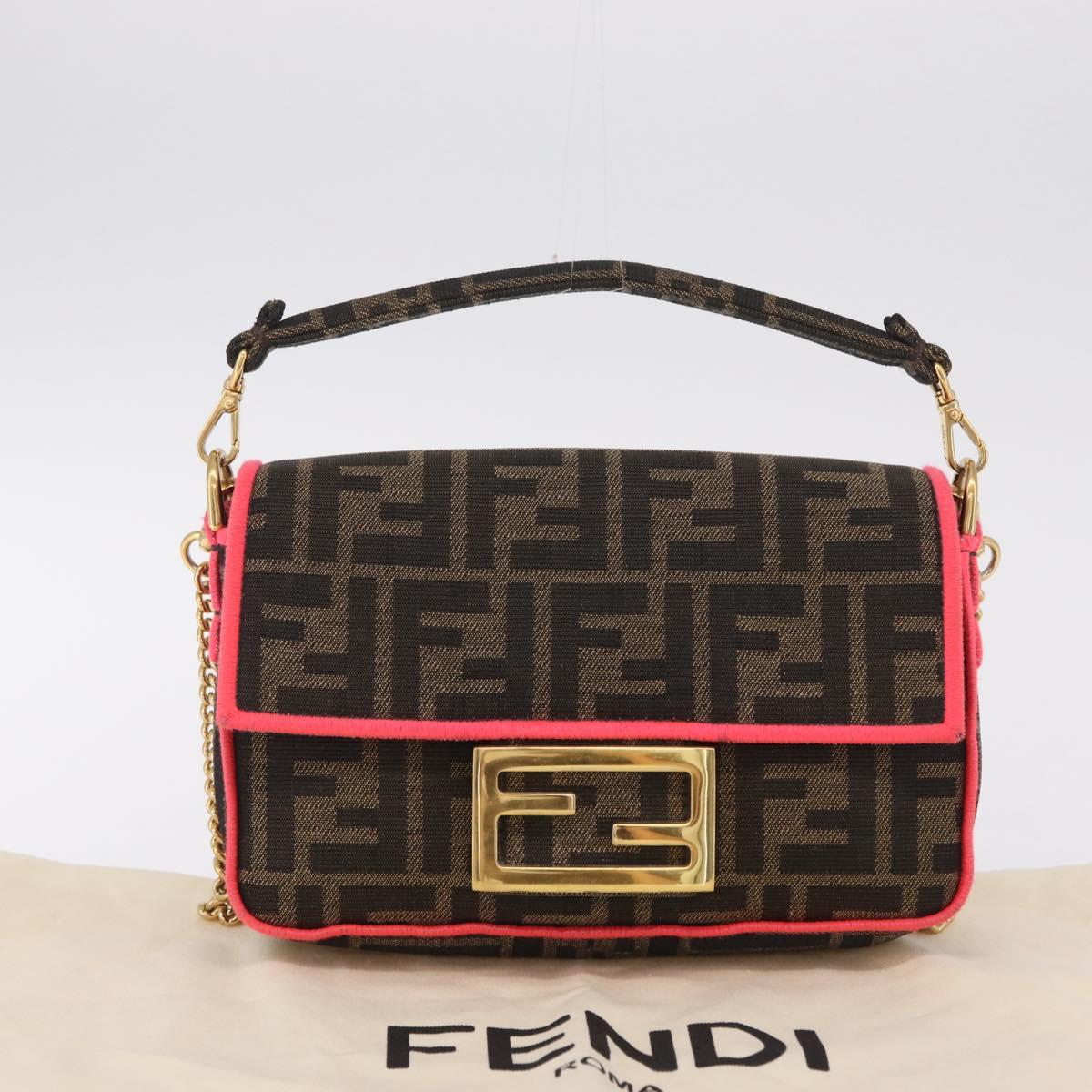 FENDI Zucca Canvas Baguette Small Shoulder Bag 2way Black Brown Auth ka7247V
