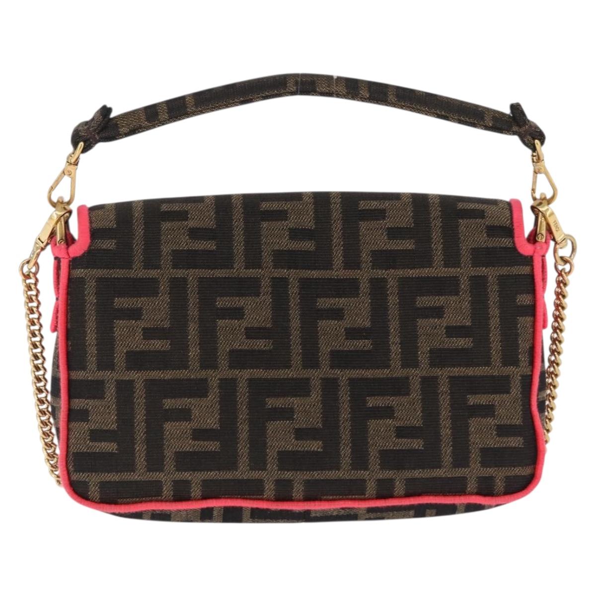 FENDI Zucca Canvas Baguette Small Shoulder Bag 2way Black Brown Auth ka7247V