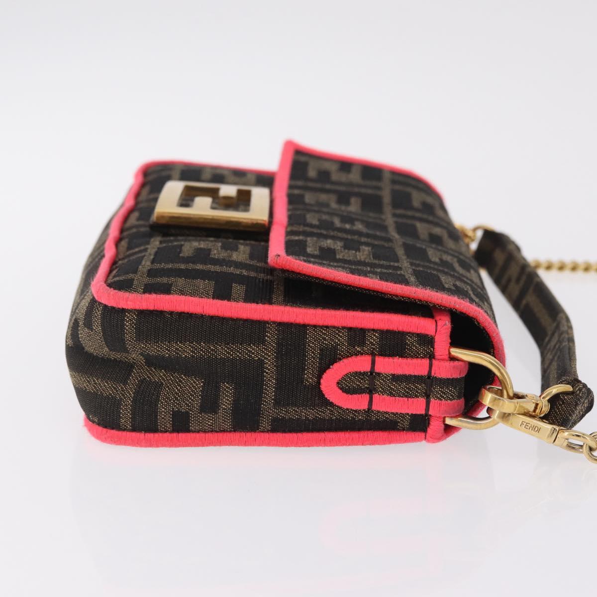 FENDI Zucca Canvas Baguette Small Shoulder Bag 2way Black Brown Auth ka7247V