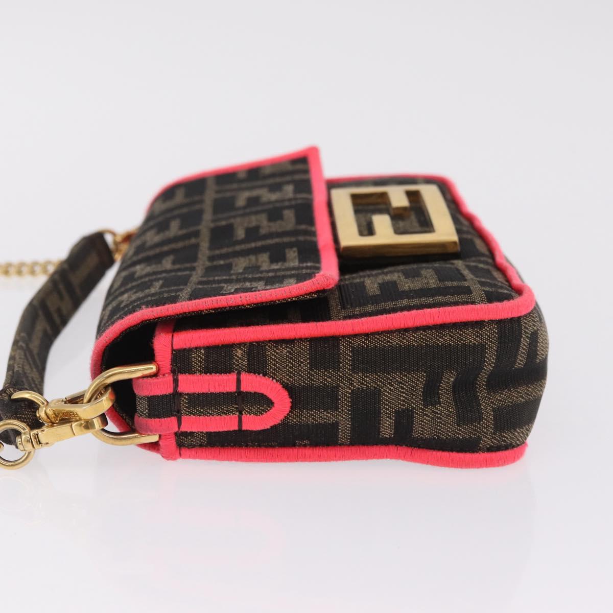 FENDI Zucca Canvas Baguette Small Shoulder Bag 2way Black Brown Auth ka7247V