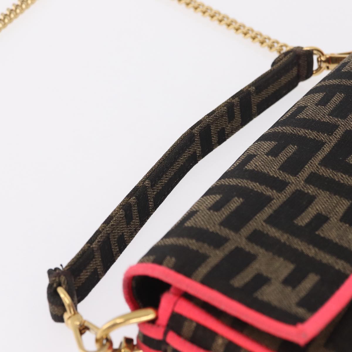 FENDI Zucca Canvas Baguette Small Shoulder Bag 2way Black Brown Auth ka7247V