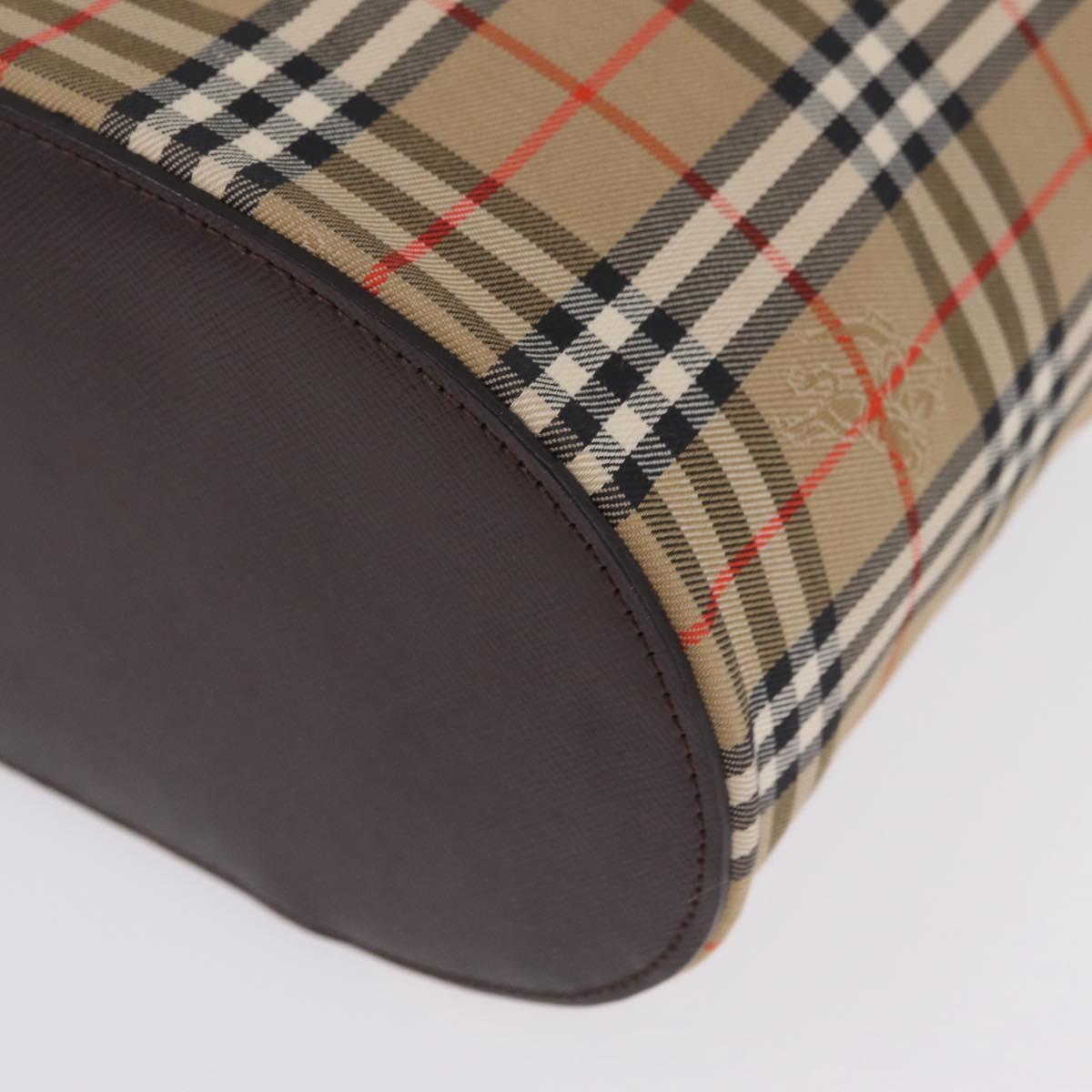 BURBERRY Nova Check Vanity Hand Bag Canvas Beige Gold Auth ka7258A