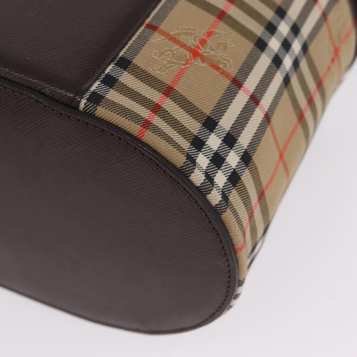 BURBERRY Nova Check Vanity Hand Bag Canvas Beige Gold Auth ka7258A