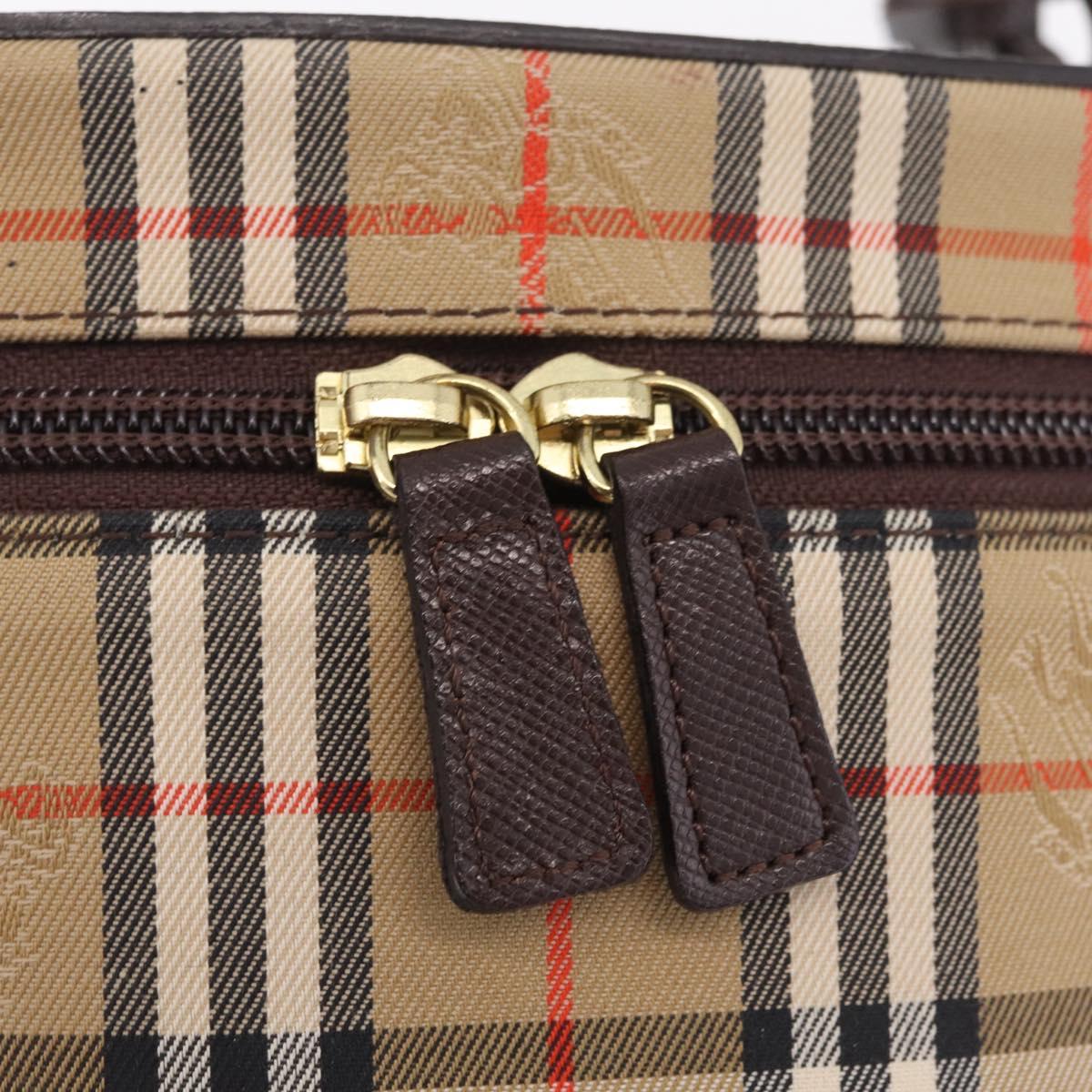 BURBERRY Nova Check Vanity Hand Bag Canvas Beige Gold Auth ka7258A