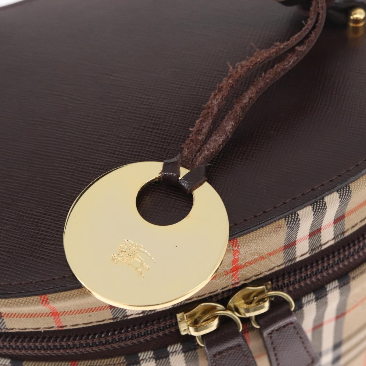 BURBERRY Nova Check Vanity Hand Bag Canvas Beige Gold Auth ka7258A