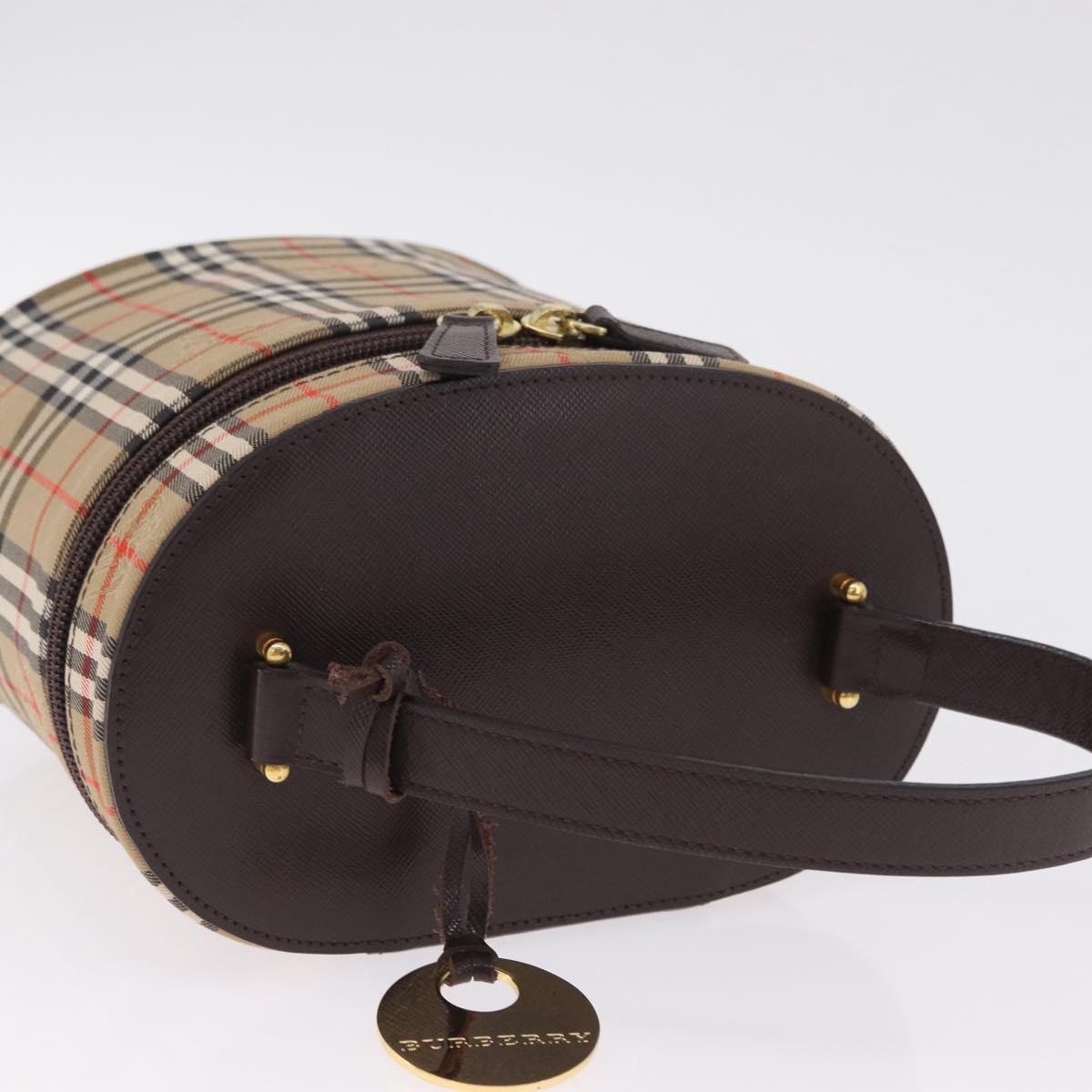 BURBERRY Nova Check Vanity Hand Bag Canvas Beige Gold Auth ka7258A