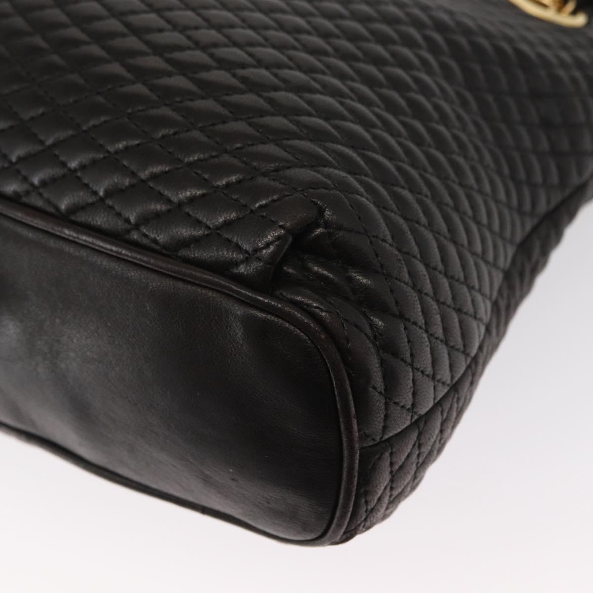 BALLY Quilted Chain Shoulder Bag Leather Black Gold Auth ka727