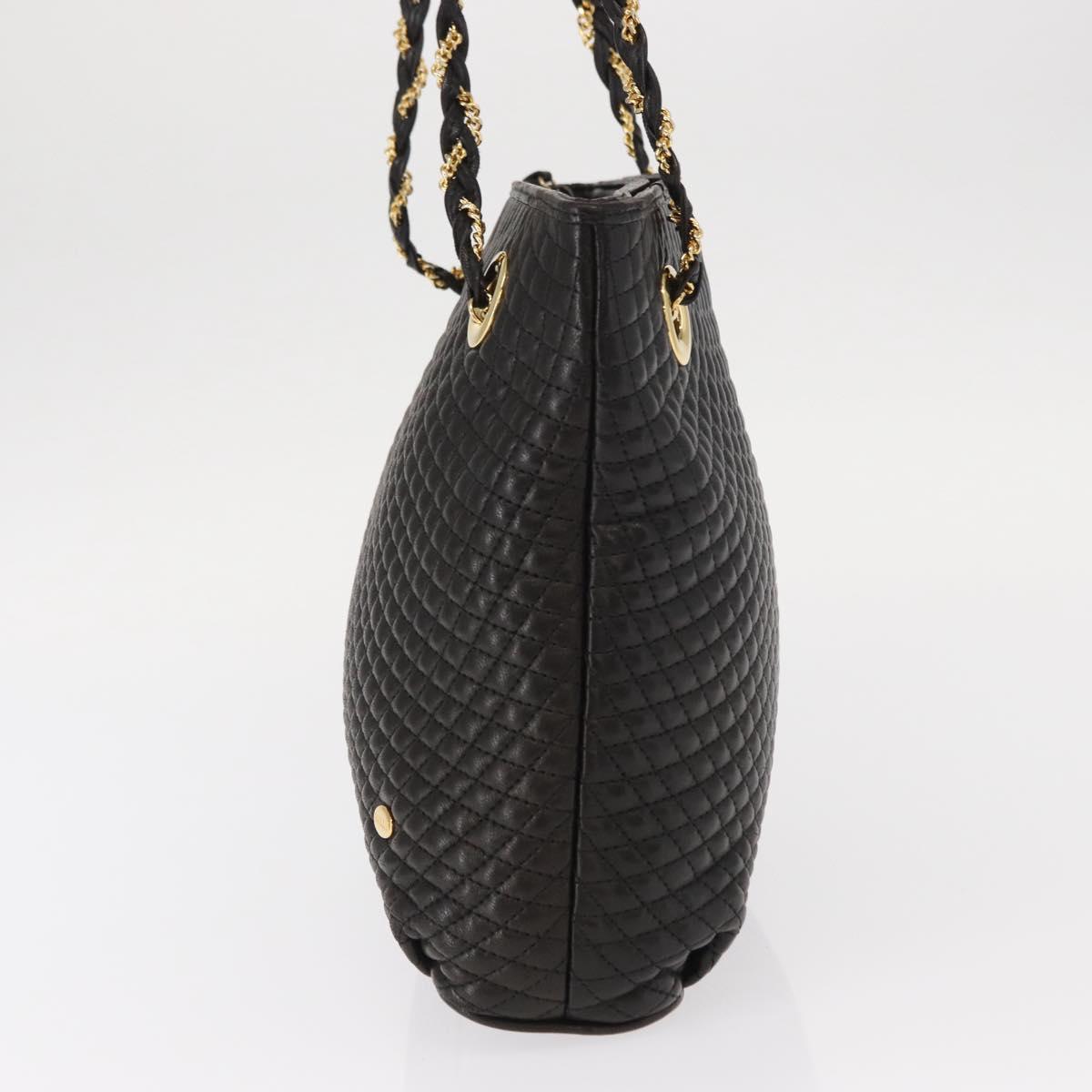 BALLY Quilted Chain Shoulder Bag Leather Black Gold Auth ka727