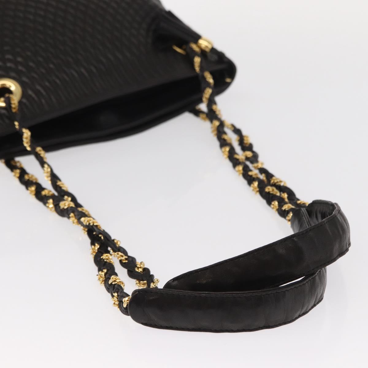 BALLY Quilted Chain Shoulder Bag Leather Black Gold Auth ka727