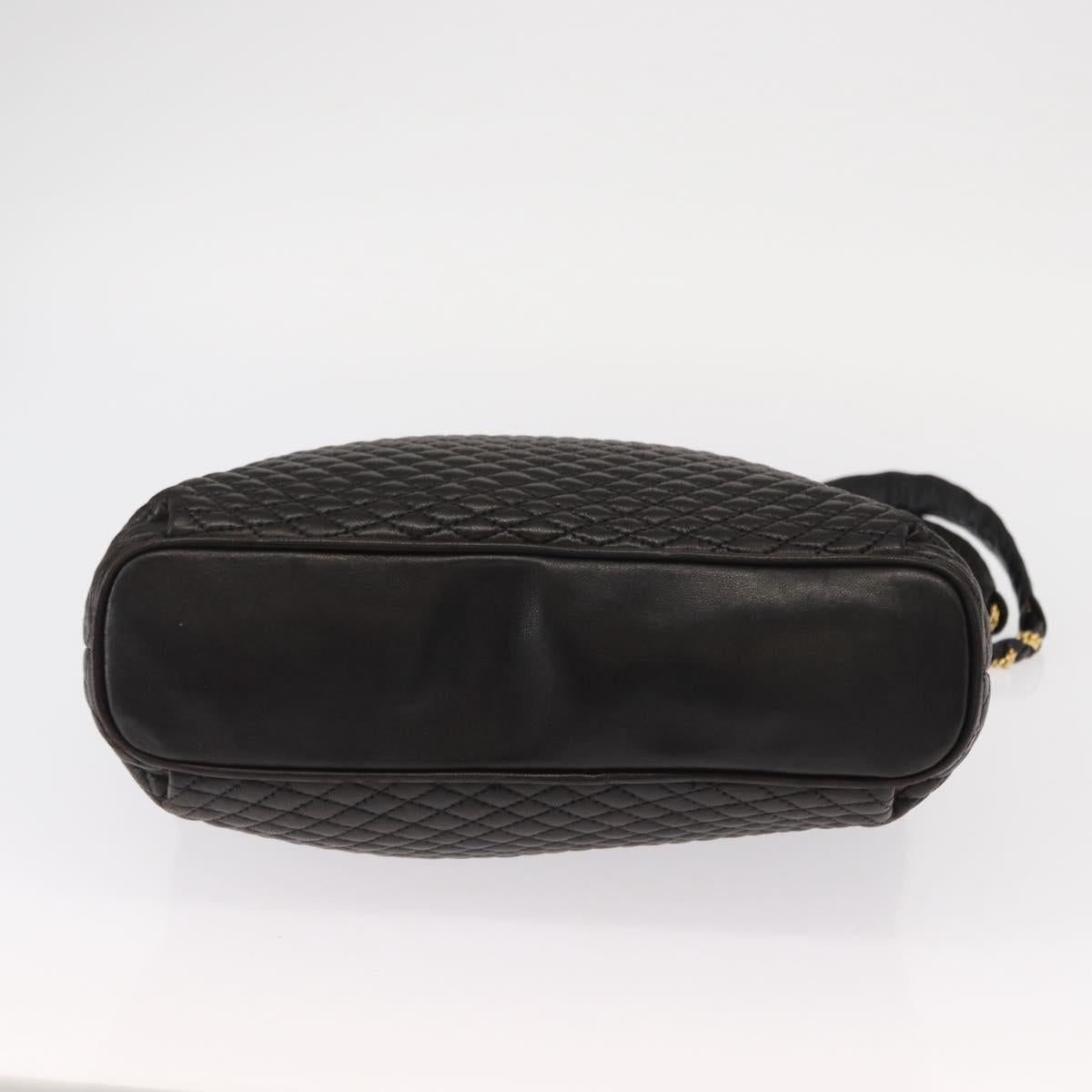 BALLY Quilted Chain Shoulder Bag Leather Black Gold Auth ka727