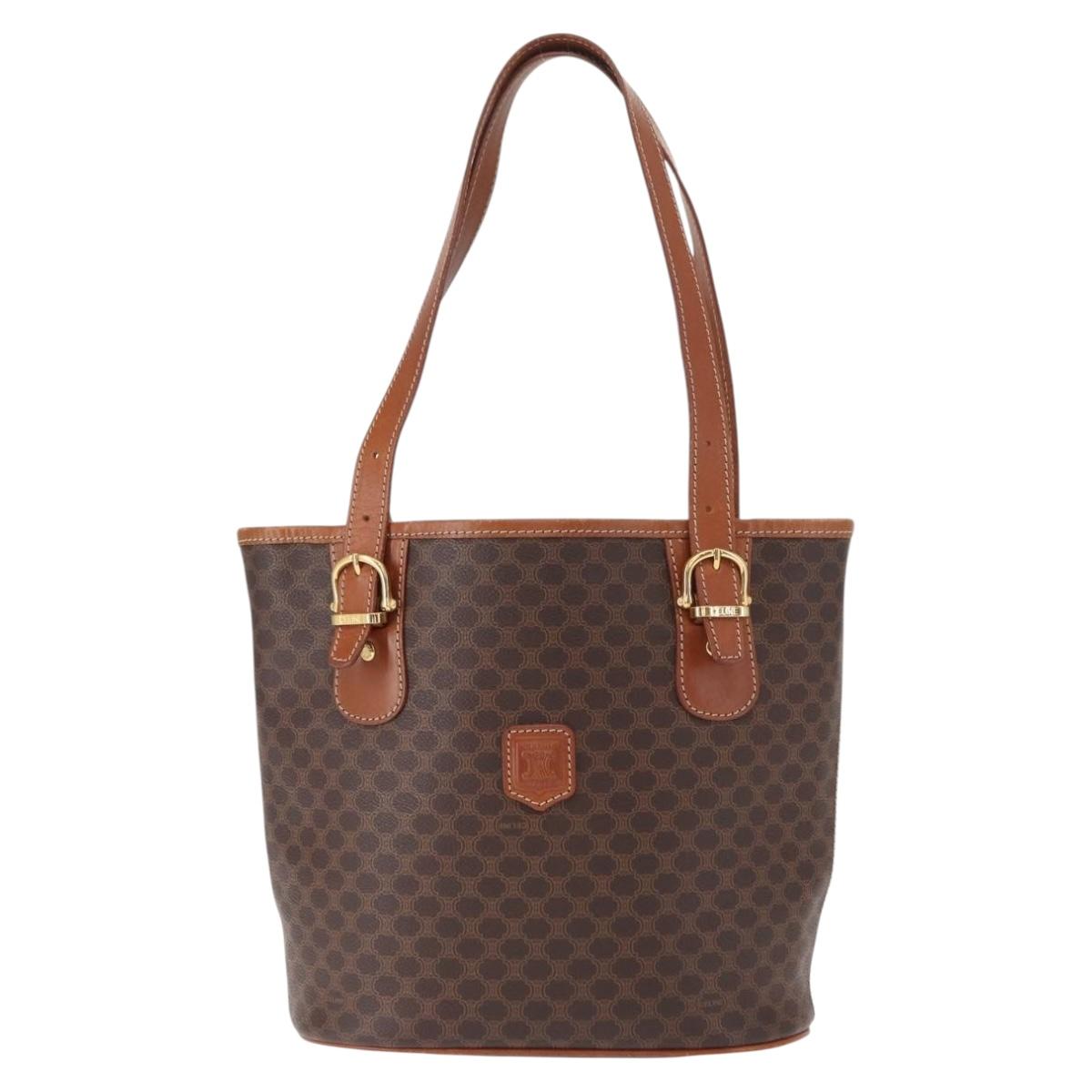 CELINE Macadam Canvas Shoulder Bag PVC Leather Brown Gold Auth ka728