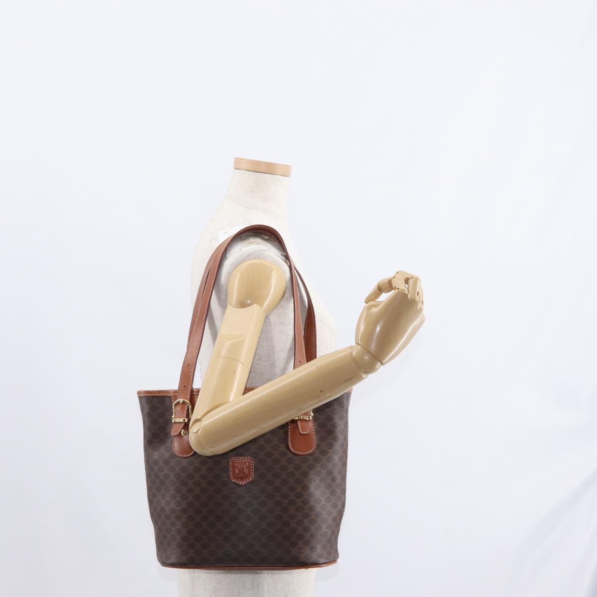 CELINE Macadam Canvas Shoulder Bag PVC Leather Brown Gold Auth ka728