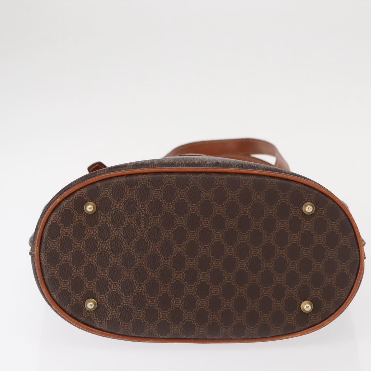 CELINE Macadam Canvas Shoulder Bag PVC Leather Brown Gold Auth ka728