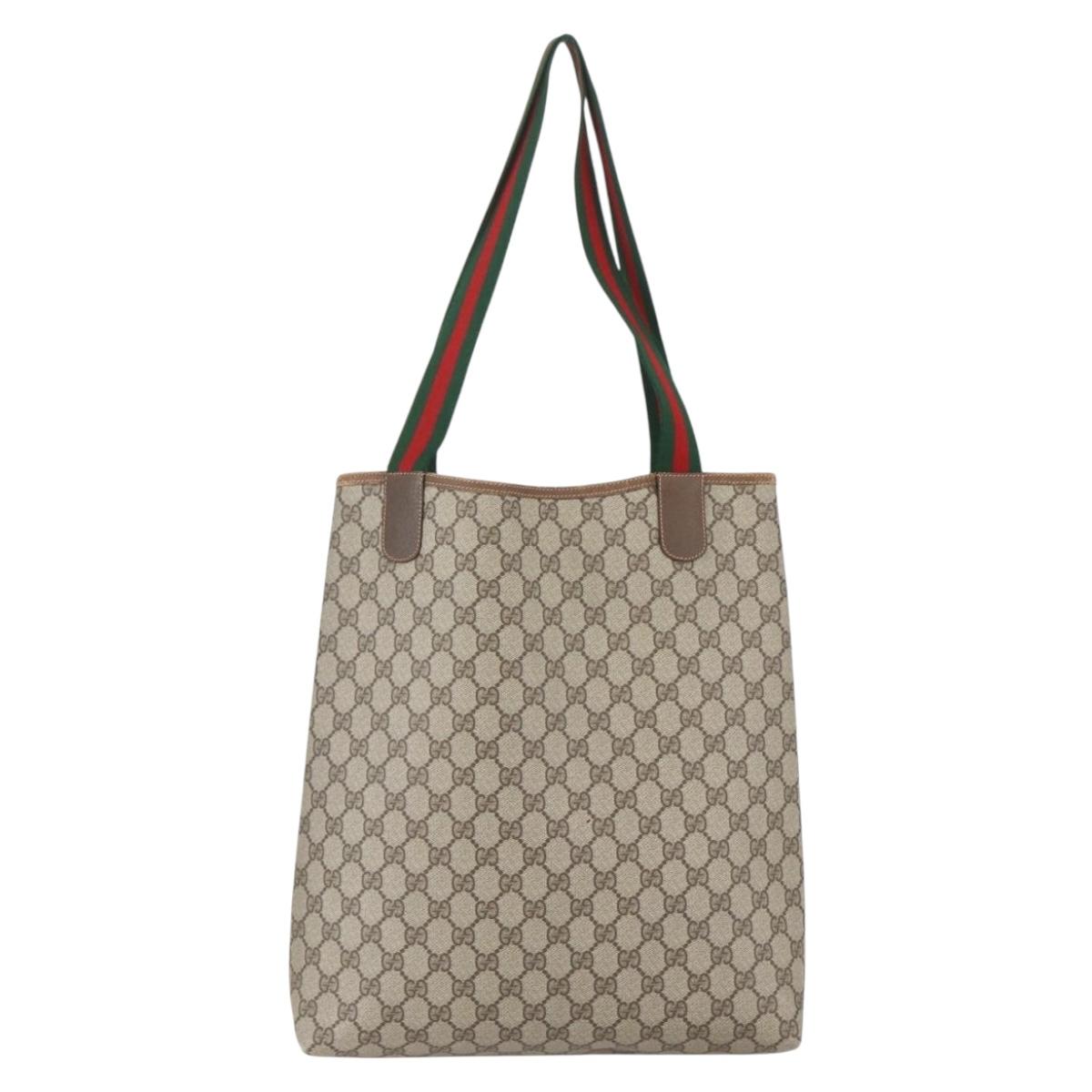 GUCCI GG Supreme Web Sherry Line Tote Bag PVC Beige Red 89 02 003 Auth ka731