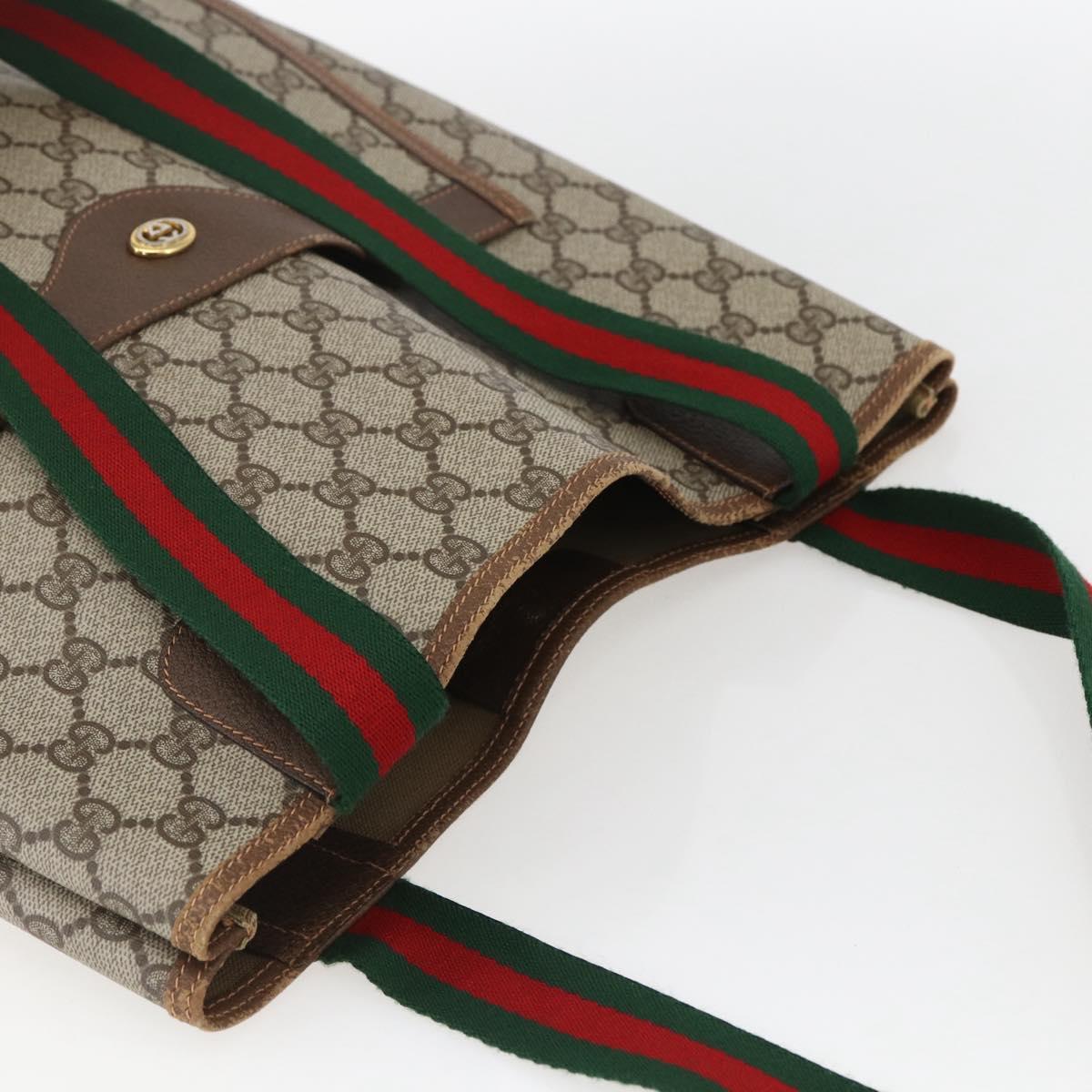 GUCCI GG Supreme Web Sherry Line Tote Bag PVC Beige Red 89 02 003 Auth ka731