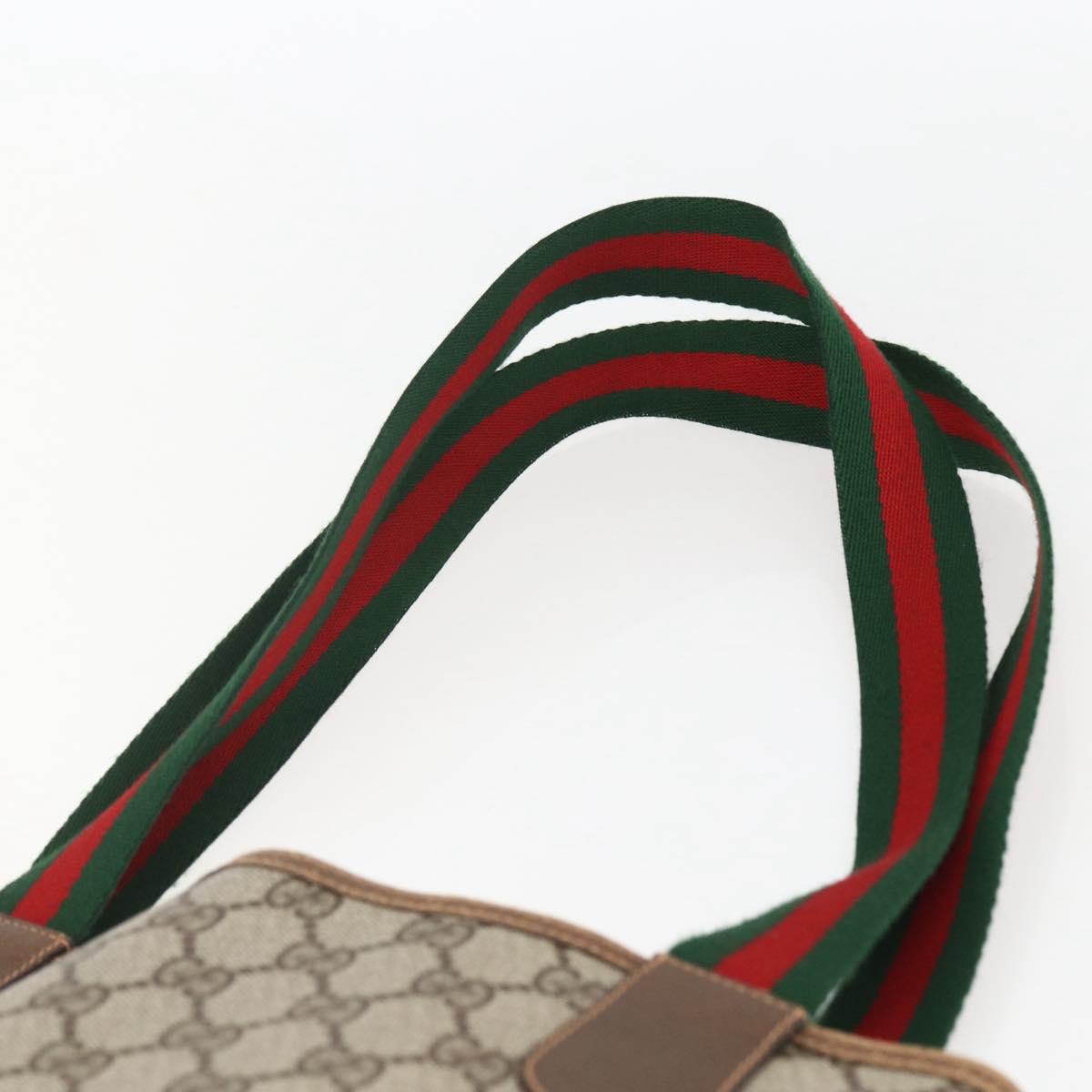 GUCCI GG Supreme Web Sherry Line Tote Bag PVC Beige Red 89 02 003 Auth ka731
