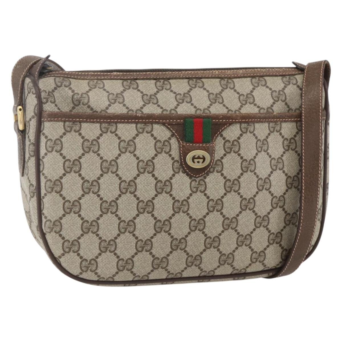 GUCCI GG Supreme Web Sherry Line Bag PVC Beige Gold 89 02 077 Auth ka736