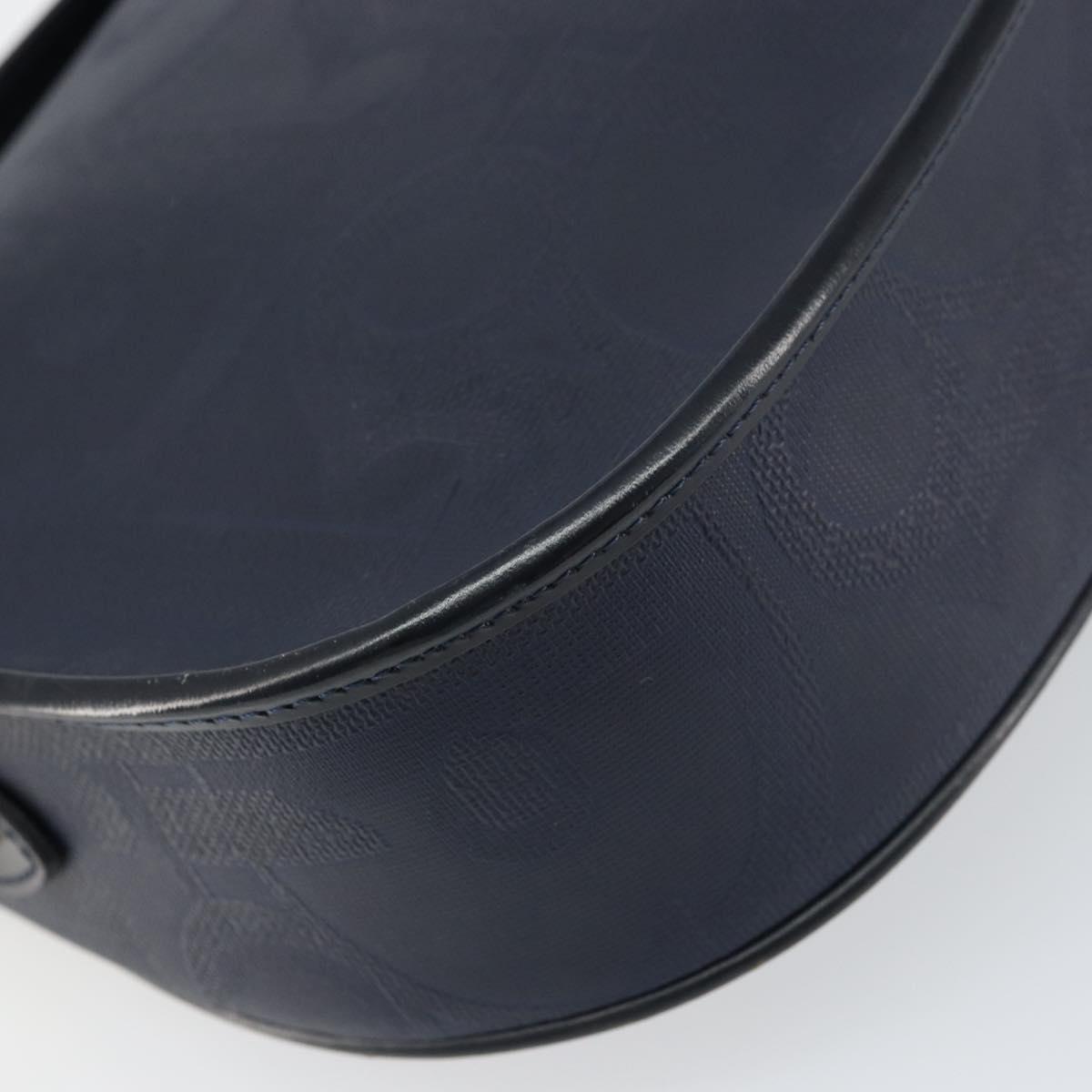 Christian Dior Trotter Canvas Shoulder Bag Navy Gold Auth ka740