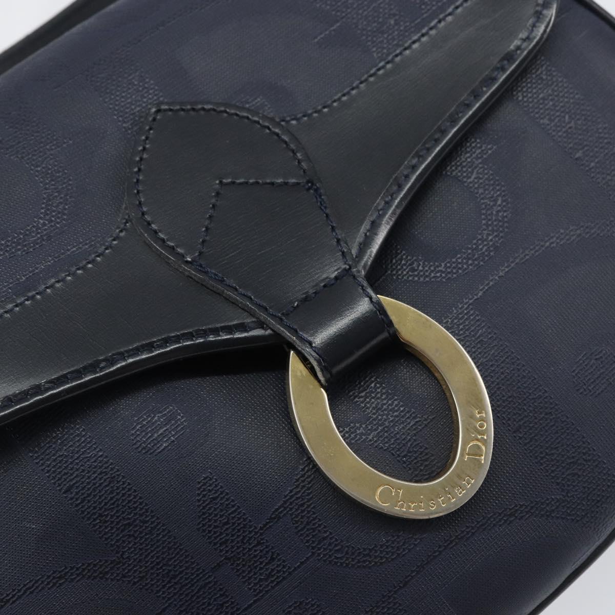 Christian Dior Trotter Canvas Shoulder Bag Navy Gold Auth ka740