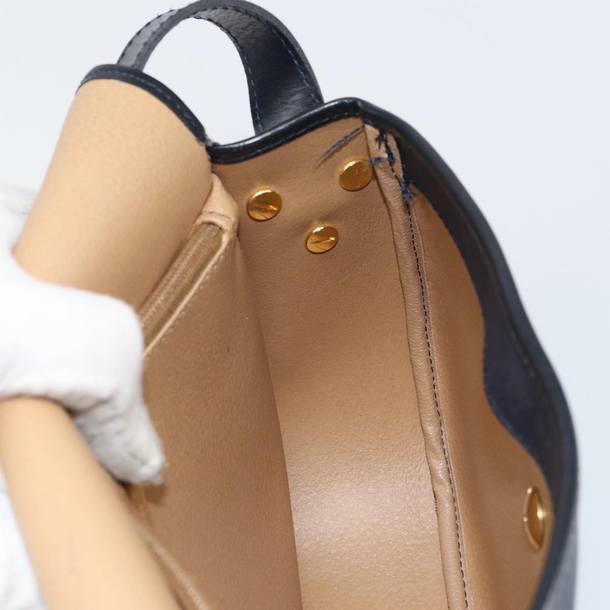 Christian Dior Trotter Canvas Shoulder Bag Navy Gold Auth ka740