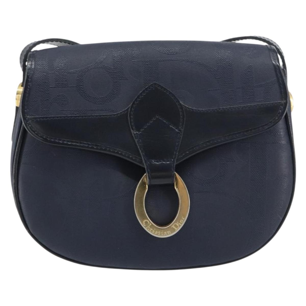 Christian Dior Trotter Canvas Shoulder Bag Navy Gold Auth ka740