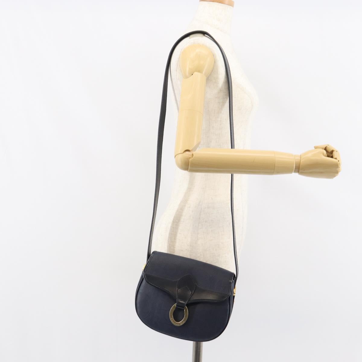 Christian Dior Trotter Canvas Shoulder Bag Navy Gold Auth ka740