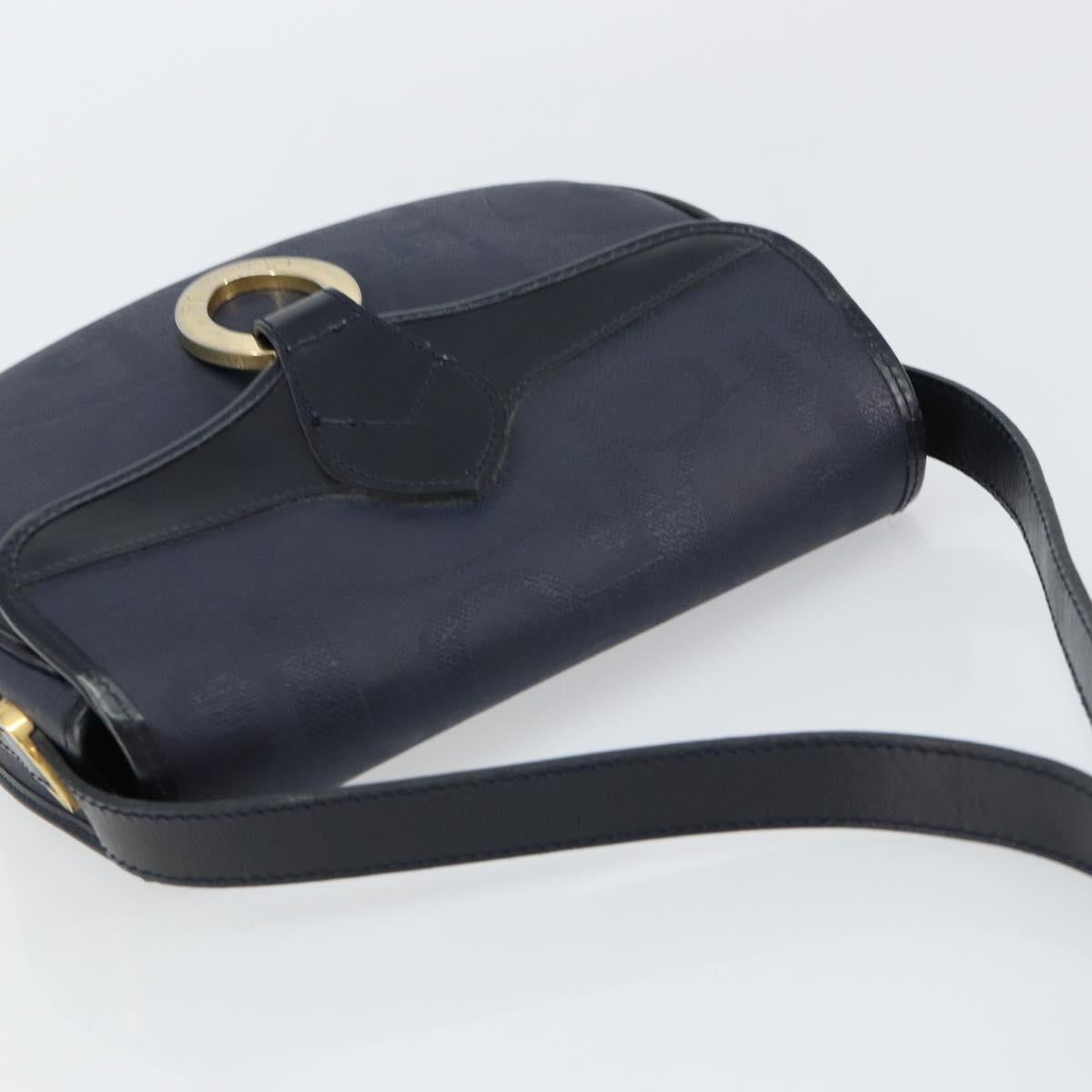 Christian Dior Trotter Canvas Shoulder Bag Navy Gold Auth ka740