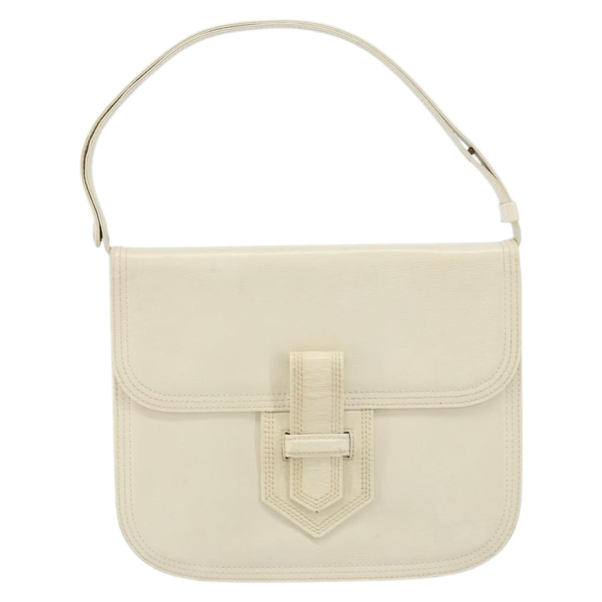 SAINT LAURENT Shoulder Bag Leather White Auth ka743