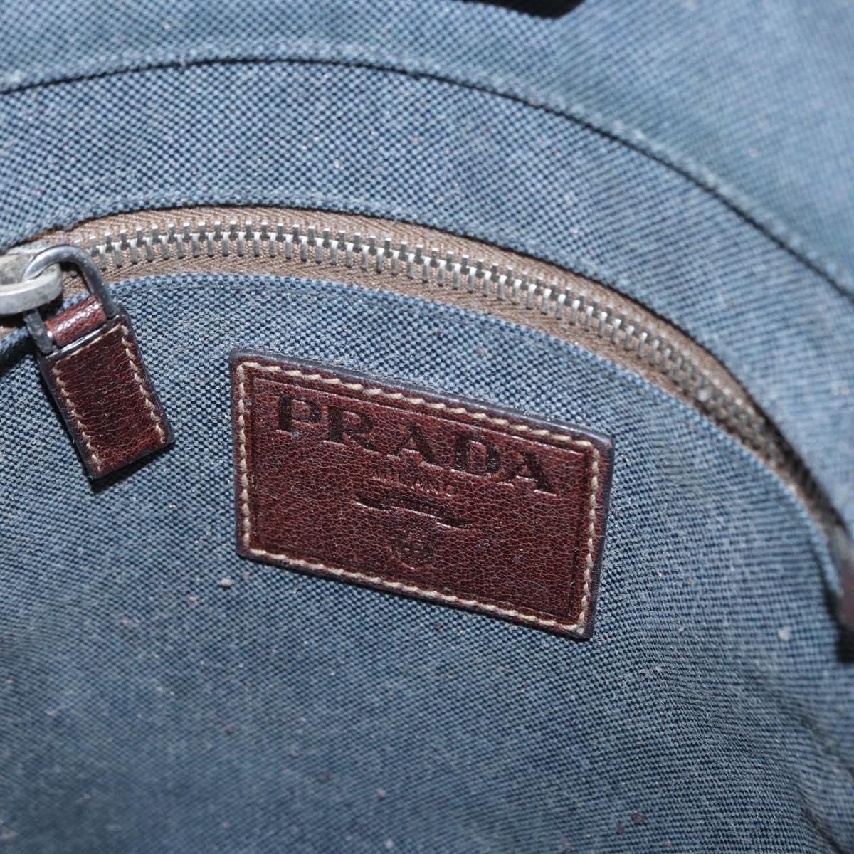 PRADA Shoulder Bag Canvas Navy Silver Auth ka744