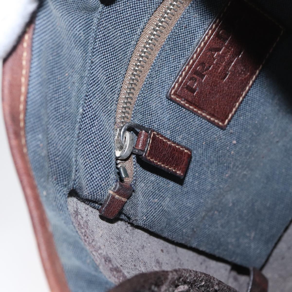 PRADA Shoulder Bag Canvas Navy Silver Auth ka744