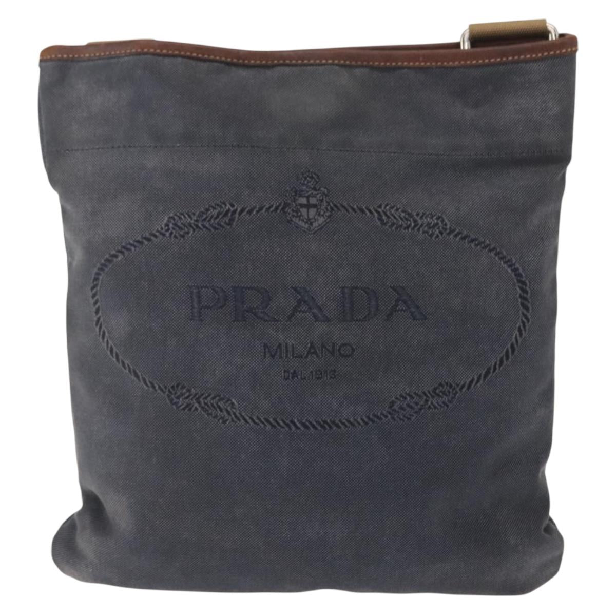 PRADA Shoulder Bag Canvas Navy Silver Auth ka744