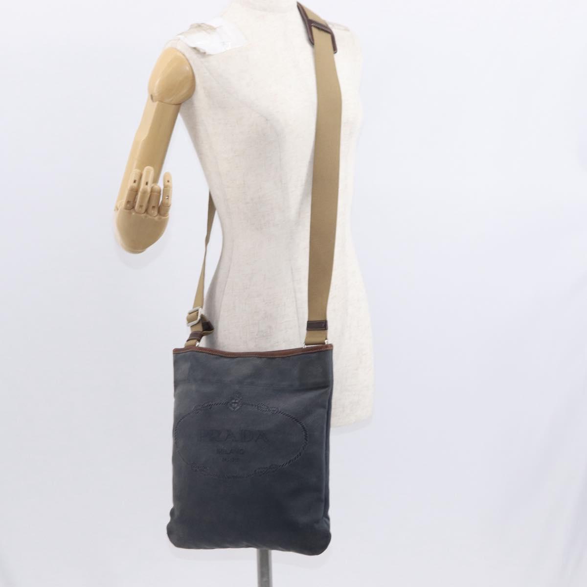 PRADA Shoulder Bag Canvas Navy Silver Auth ka744