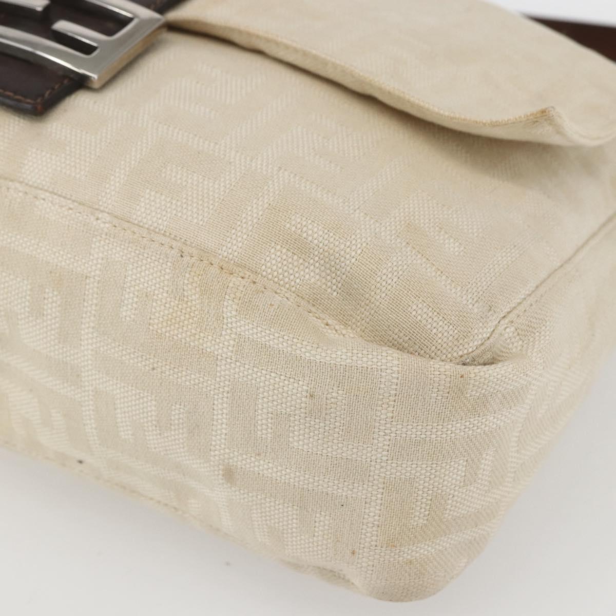FENDI Zucca Canvas Mamma Baguette Shoulder Bag Beige Silver Auth ka745