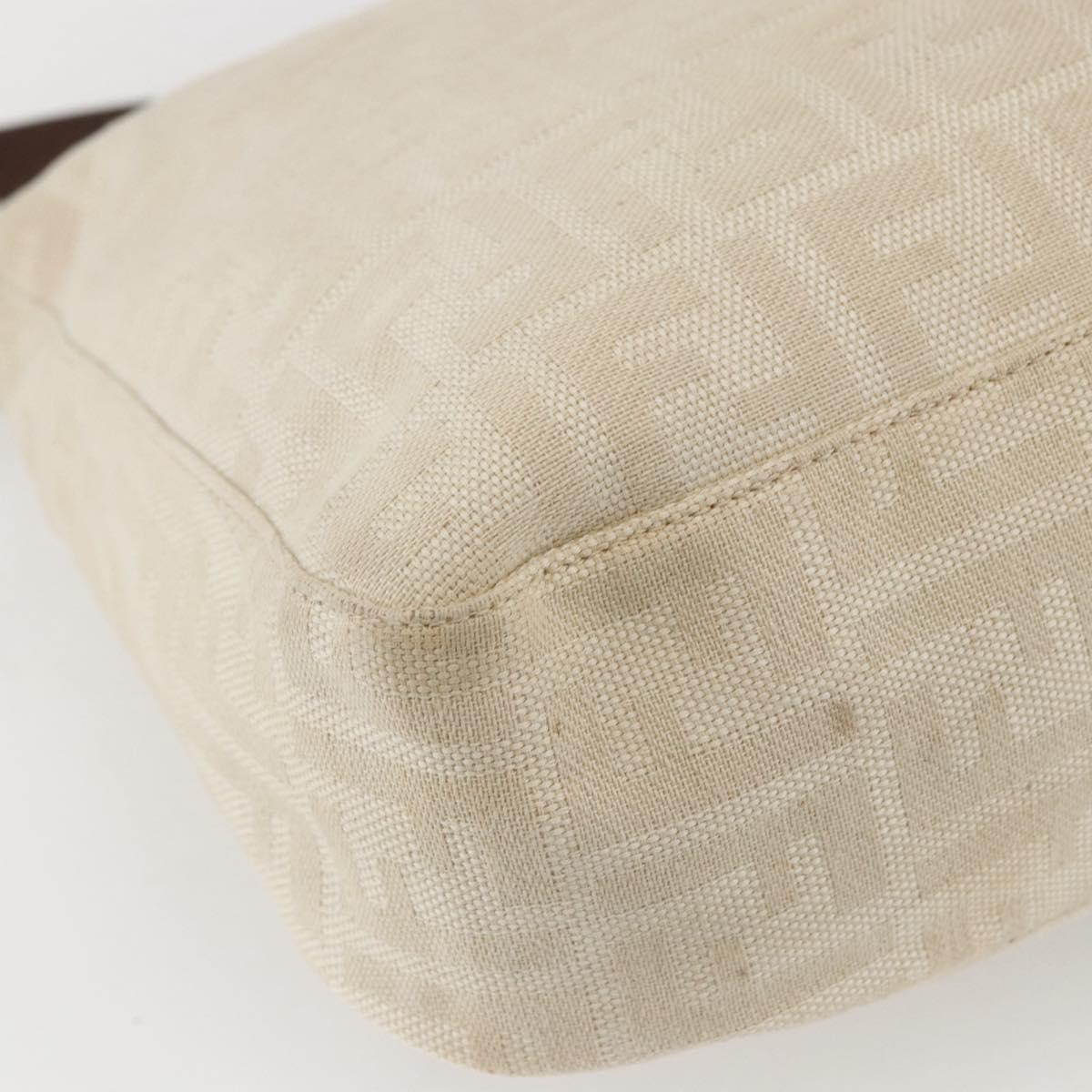 FENDI Zucca Canvas Mamma Baguette Shoulder Bag Beige Silver Auth ka745