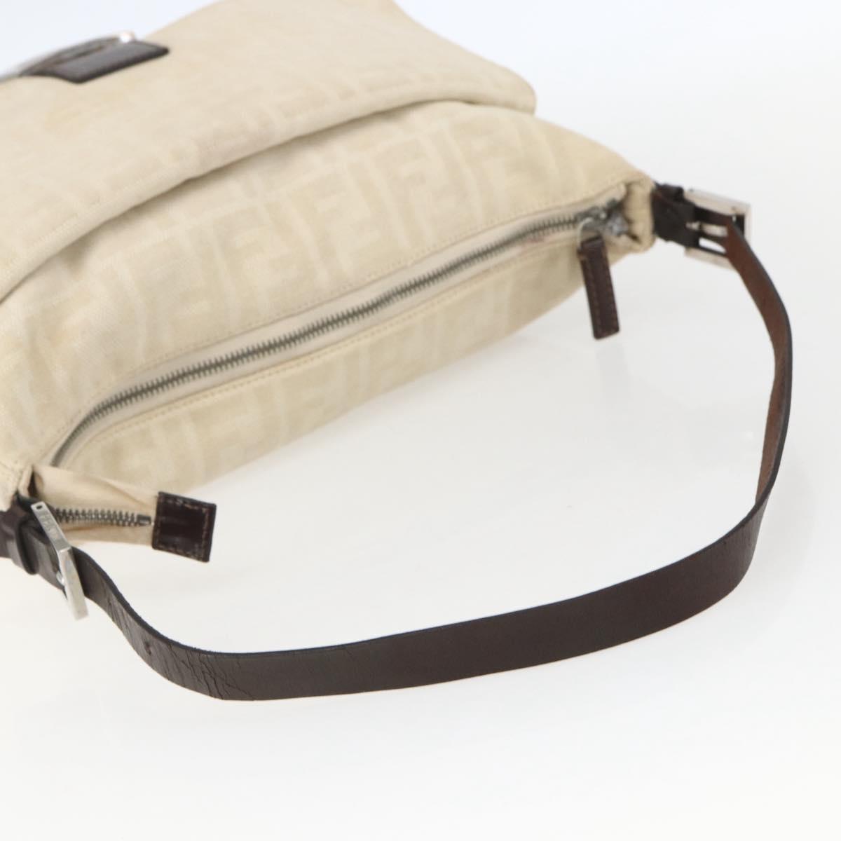 FENDI Zucca Canvas Mamma Baguette Shoulder Bag Beige Silver Auth ka745