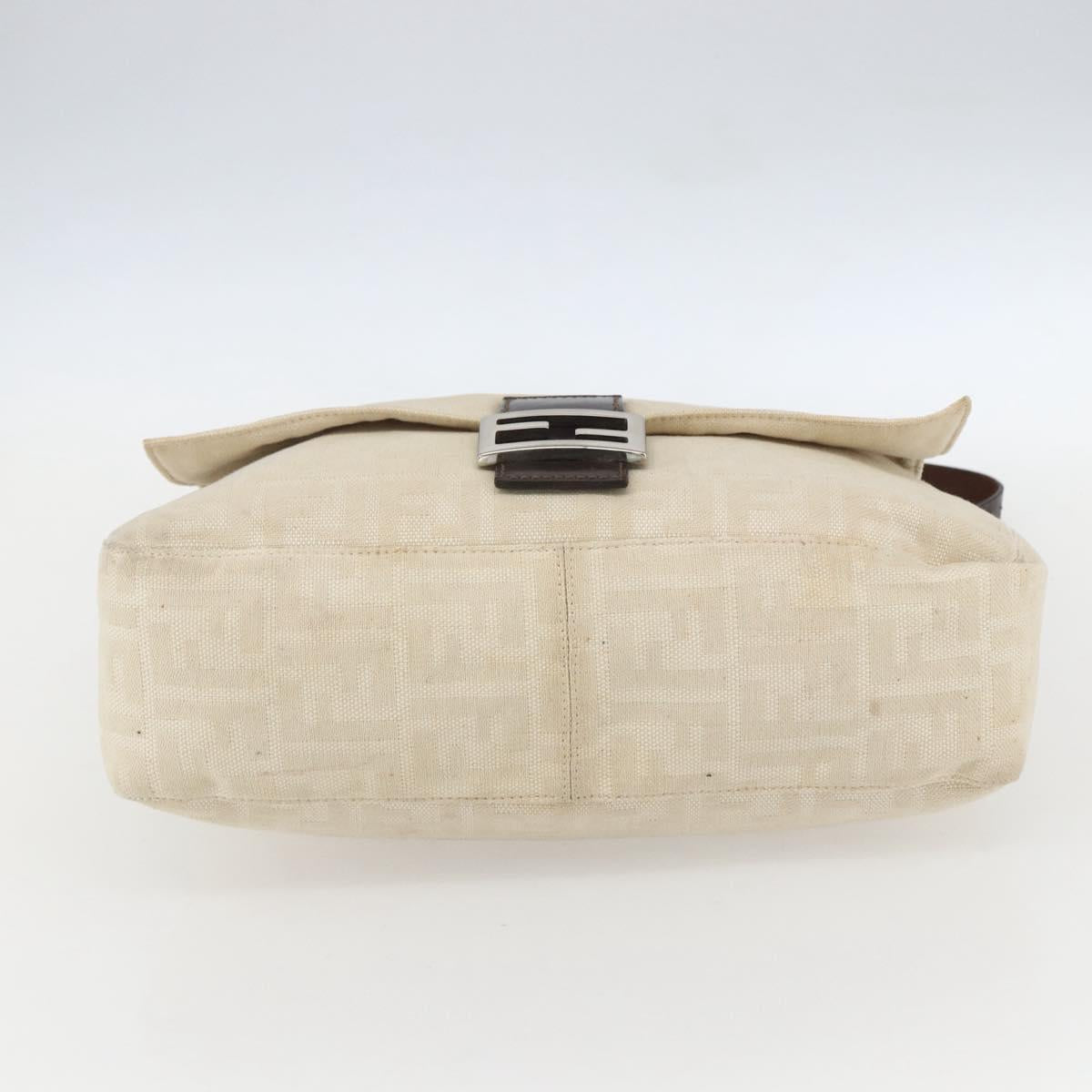 FENDI Zucca Canvas Mamma Baguette Shoulder Bag Beige Silver Auth ka745