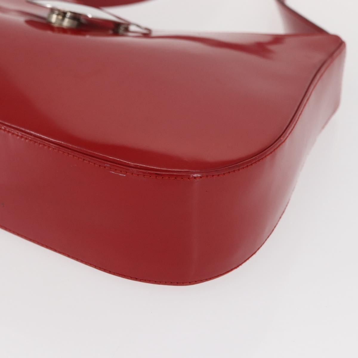 Salvatore Ferragamo Shoulder Bag Patent leather Red Silver Auth ka746