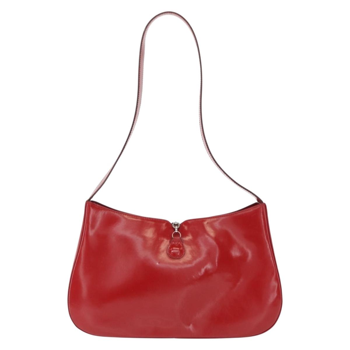 Salvatore Ferragamo Shoulder Bag Patent leather Red Silver Auth ka746