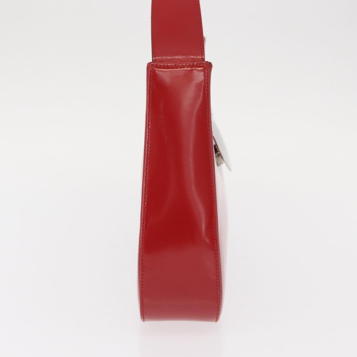 Salvatore Ferragamo Shoulder Bag Patent leather Red Silver Auth ka746