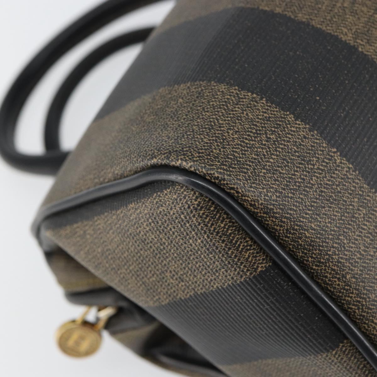 FENDI Pecan Canvas Hand Bag PVC Black Brown Auth ka747