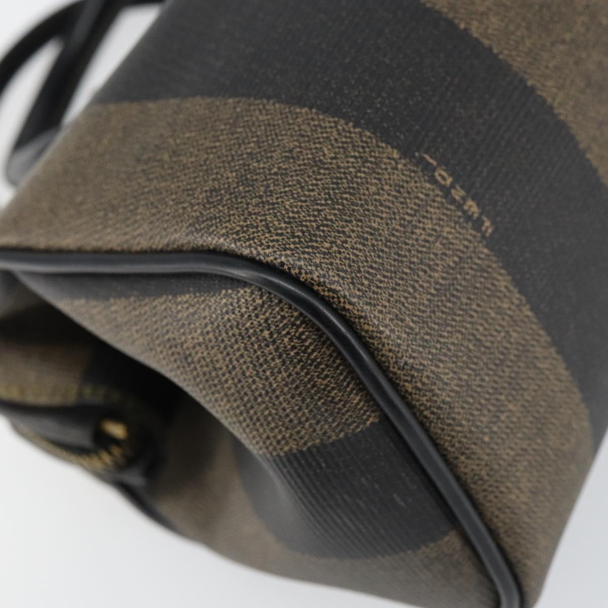 FENDI Pecan Canvas Hand Bag PVC Black Brown Auth ka747