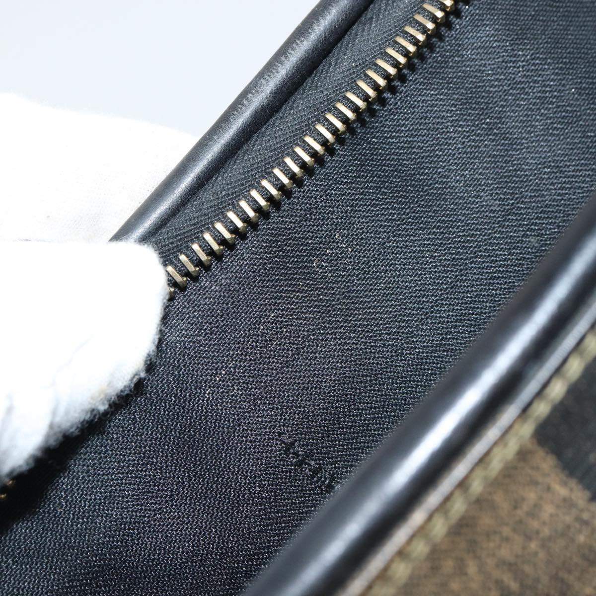 FENDI Pecan Canvas Hand Bag PVC Black Brown Auth ka747