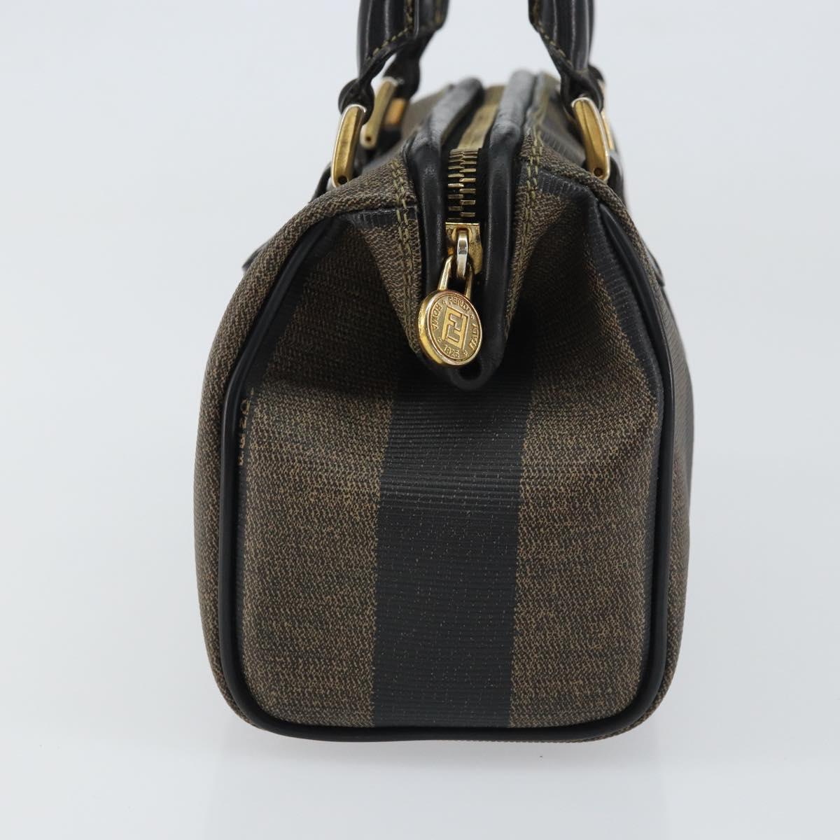 FENDI Pecan Canvas Hand Bag PVC Black Brown Auth ka747