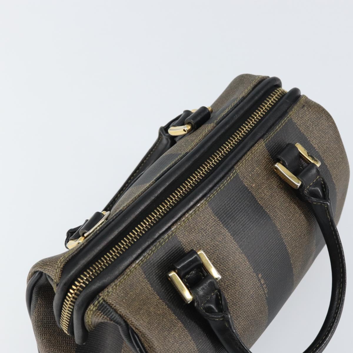 FENDI Pecan Canvas Hand Bag PVC Black Brown Auth ka747