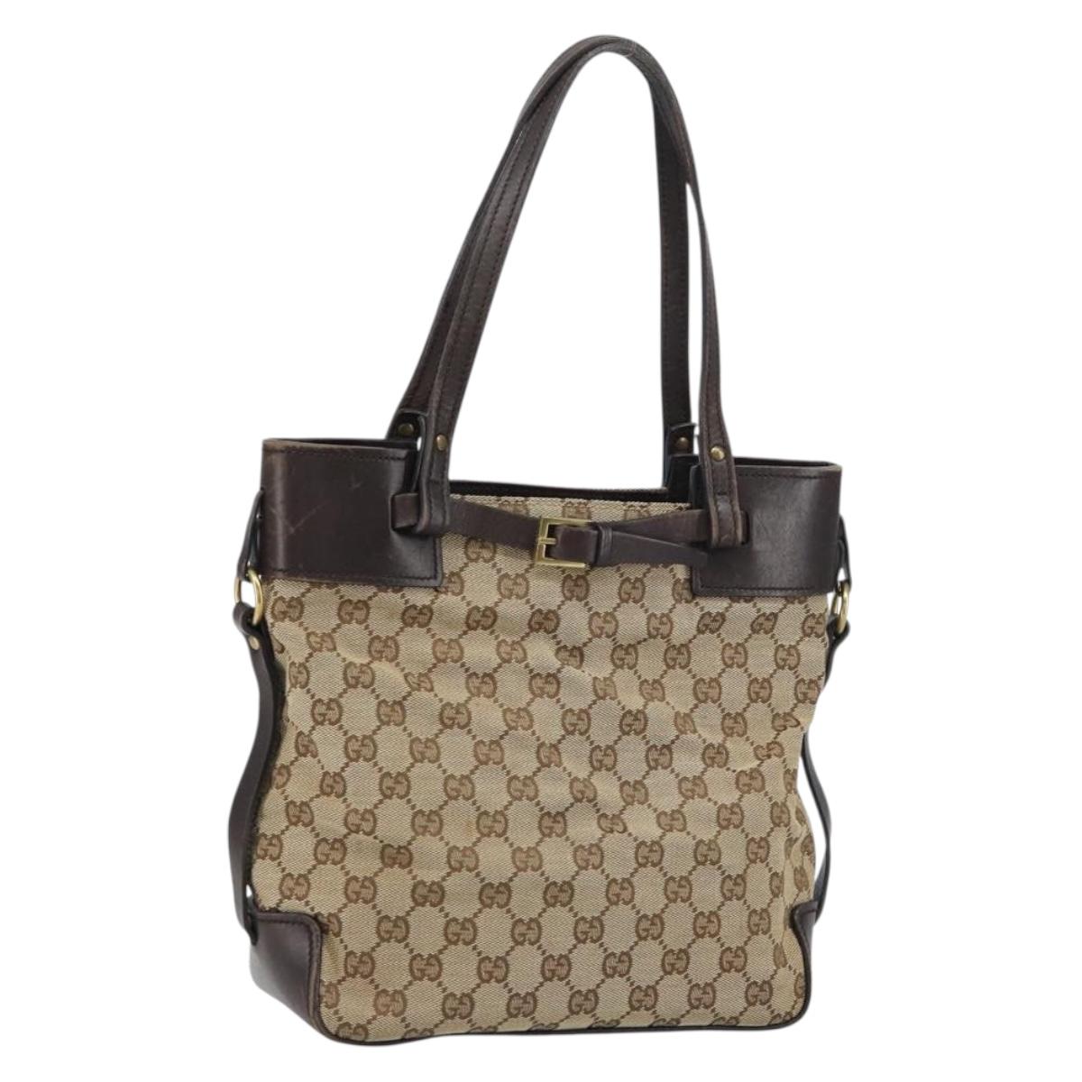 GUCCI GG Canvas Tote Bag Beige Gold 107757 Auth ka751
