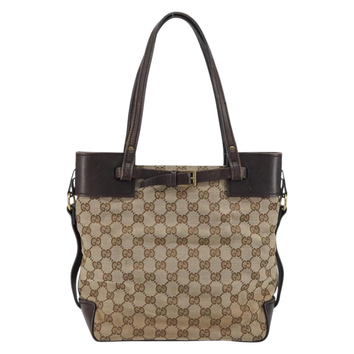 GUCCI GG Canvas Tote Bag Beige Gold 107757 Auth ka751