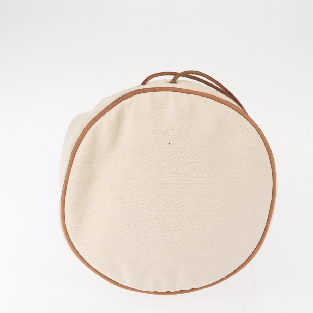 HERMES Porochon Mimir GM Shoulder Bag Canvas White Gold Auth ka758