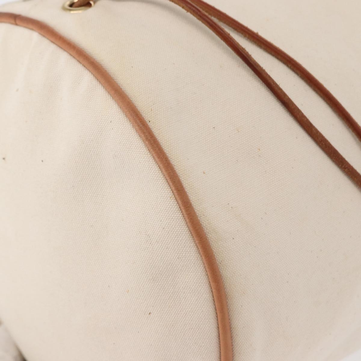 HERMES Porochon Mimir GM Shoulder Bag Canvas White Gold Auth ka758